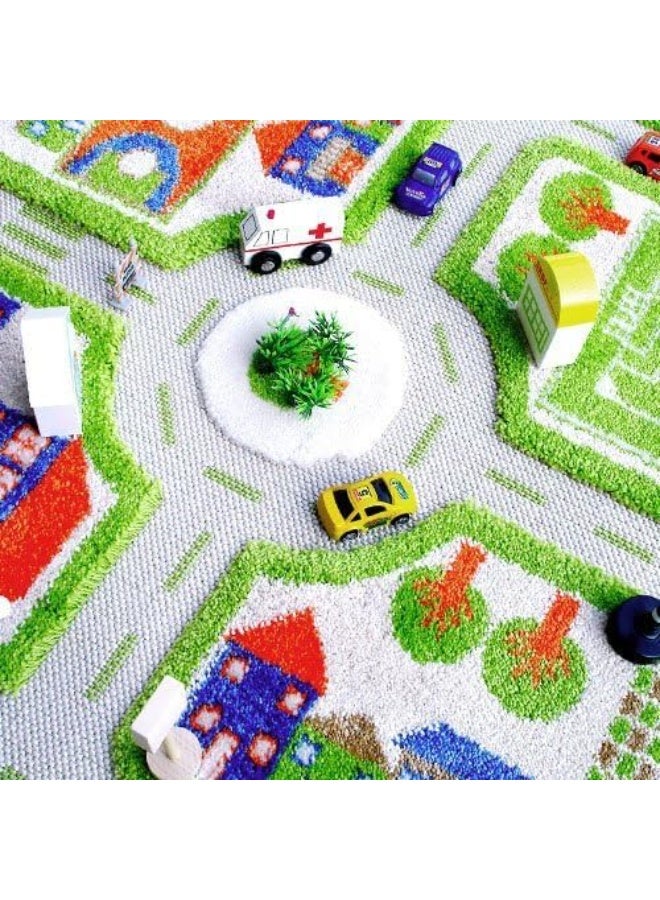 IVI 3D Play Carpet Traffic | Large Kids Play Mat | Foldable Nursery Rug | Non-Toxic Soft Activity Road Carpet | Bedroom, Living Room, Playroom 230x160 cm | Green - Image 2